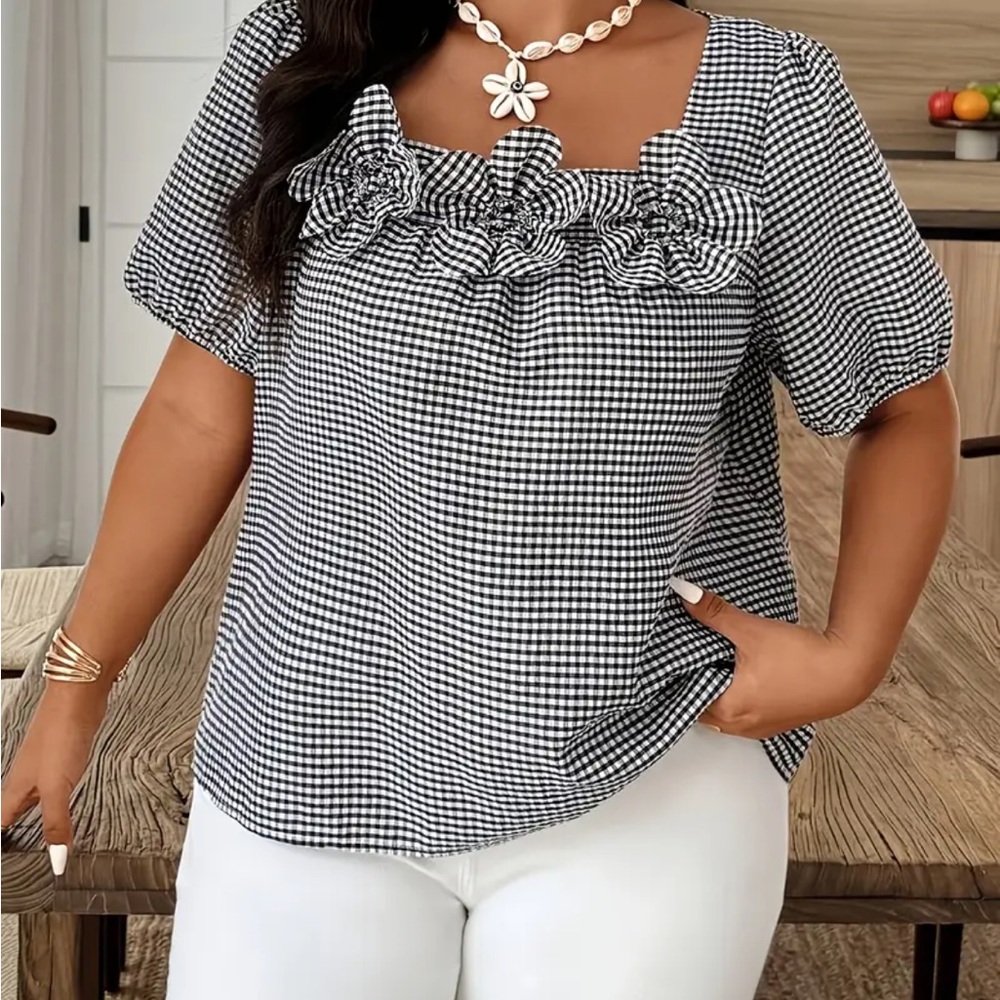 Black and White Gingham Women's Top